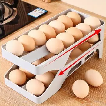 4-слойный вращающийся дозатор яиц, стойка для хранения, большая емкость, автоматическая вращающаяся конструкция, экономящая место, органайзер, держатель для яиц на холодильник серый