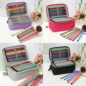 4 слоя 72 отверстия портативный рисунок карандаш ручка держатель сумка на молнии большой емкости чёрный