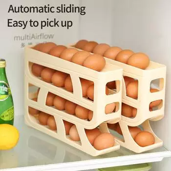 4 слоя автоматический вращающийся держатель для яиц, кухонный холодильник, диспенсер для яиц, холодильник, ящик для хранения яиц, кухонный контейнер для хранения серый