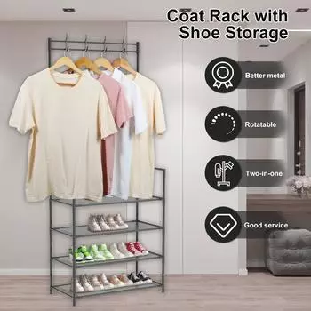 4 слоя одежды, вешалки для шляп, полка для обуви, 16 крючков, самодельный органайзер для обуви и шляп, универсальная полка для хранения в гостиной, спальне белый