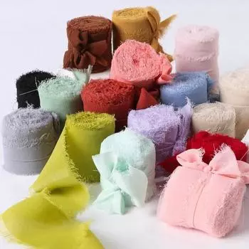 4 см * 5 м атласная шифоновая шелковая лента ручной работы с потертыми краями для свадебных приглашений, упаковки букетов, украшений на день рождения, подарков S