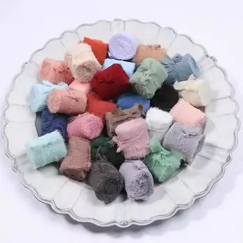 4 см * 5 м атласная шифоновая шелковая лента ручной работы с потертыми краями для свадебных приглашений, упаковки букетов, украшений на день рождения, подарков 4x5cm