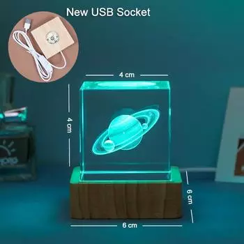 4 см светящийся кристалл куб настольная лампа ночник 3D светодиодный звездный квадратный стеклянный декор для спальни романтический детский свадебный подарок на день рождения