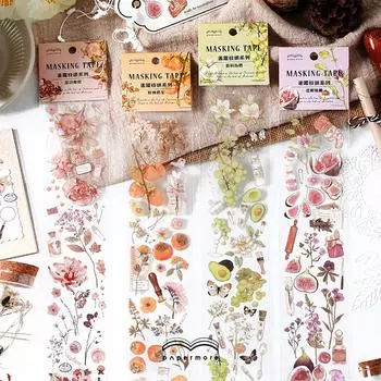 4 стиля, 1 шт./пакет, свежие растения, длинные полоски, наклейки, эстетические цветы, фрукты, украшения для ручного счета, канцелярские наклейки HMM