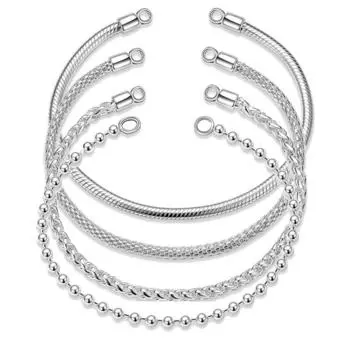 4 стиля круглой формы змея цепи стерлингового серебра 925 пробы браслеты с подвесками для женщин Diy ювелирные изделия браслет на день святого валентина подарок матери день 16cm--6.29in