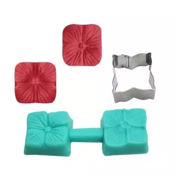 4 Style Flower Petal Veiner Silicone Molds with Stainless Steel Cutter Mold Set Fondant DIY Handmade Mould Cake Decorating Tool