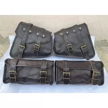 4 сумки Combo Мотоциклетные кожаные сумки для седла Багаж Боковые сумки для седла Сумка чёрный