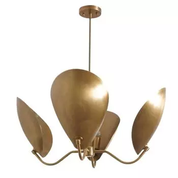 4-светлая изогнутая дисковая люстра ручной работы в стиле модерн середины века из латуни «Спутник»