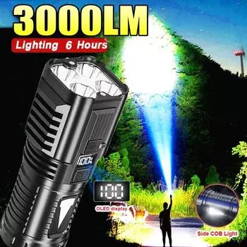 4 светодиодных фонарика высокой мощности с подсветкой COB, супер яркий прожектор, перезаряжаемый через USB Type-C, фонарики для кемпинга, рыбалки, фонарик built in battery