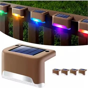4 светодиодных светильника для террасы с RGB-подсветкой на солнечной батарее, водонепроницаемые, для улицы, для украшения ступеней