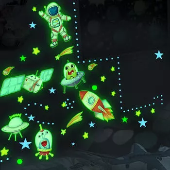 4 светящиеся в темноте наклейки на стену с астронавтами, светящиеся звезды, наклейки для домашней вечеринки, детское искусство