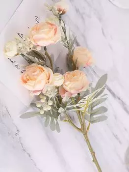 4 связки искусственных роз, искусственный шелковый букет роз, реалистичный для свадьбы, украшения дома, вечеринки, подарка на событие красный