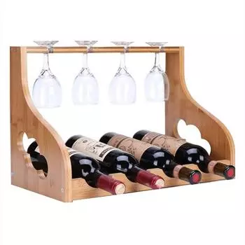 4 Tall Glasses Wine Display Shelve Freestanding Wine Glass Rack Bamboo Red Wine Rack Kitchen бежевый