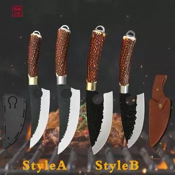 4 типа кованых обвалочных ножей, кухонный нож для мясника, нож шеф-повара, высокоуглеродистая сталь, полный Тан, нарезанный рыболовный охотничий нож StyleA серебряный