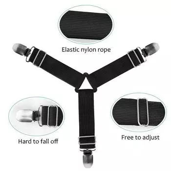 4 треугольных держателя для матраса для простыни, застежки, зажимы, ремни для подтяжек 4PCS чёрный