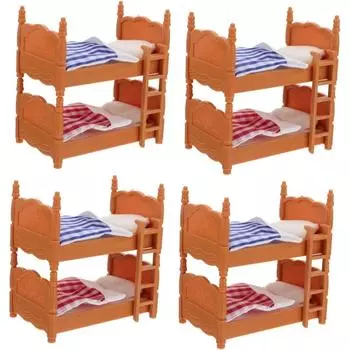 4 упакованных практичных мебели для кукол, кровать, двойное украшение, миниатюрные мини-весы для моделирования с красивой внутренней лестницей, деревянные аксессуары, модель DIY 10.2*9.6*6.2cm коричневый