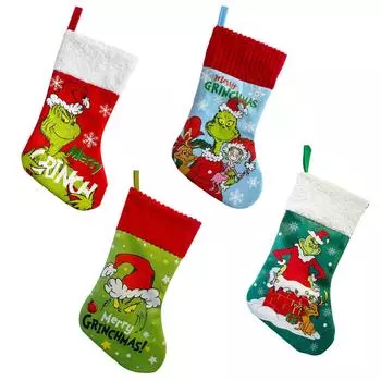 4-упаковка рождественских носков, украшение, рождественский подарочный пакет, подвесные подарочные носки One Size зелёный