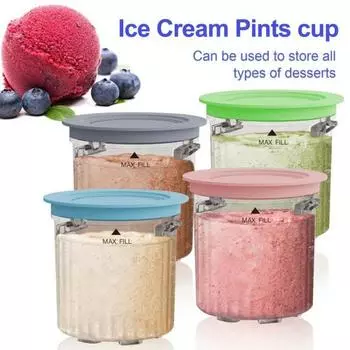 4 упаковки, 16 унций, сменная чашка для мороженого, не содержит бисфенола-А, прочные крышки с цветовой кодировкой, герметичные контейнеры для мороженого для Ninja Creami Breeze NC100/NC200 Sets