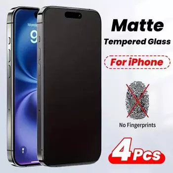 4 упаковки матовых закаленных защитных стекол для iPhone 16 Pro Max 15 14 Plus 13 12 11 Pro Max антибликовое сенсорное стекло iphone 11 чёрный