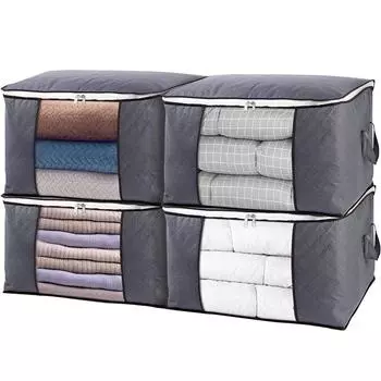 4 упаковки, складная сумка для хранения одеял, большие органайзеры для одеял, подушек, одеял, контейнеры для хранения с ручками из плотной ткани серый