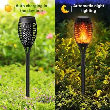 4 упаковки солнечных огней факел мерцающий свет водонепроницаемый садовый декор открытый газон дорожка двор патио напольные лампы декор теплый белый