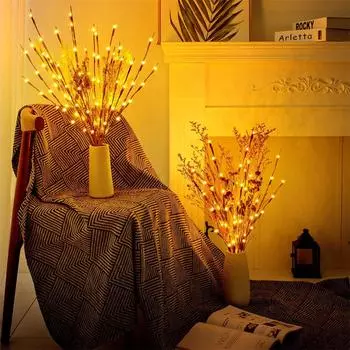 4 упаковки светодиодных светильников для ветвей, серебряная упаковка, наполнитель для вазы, освещенная веткой ивы, ветка с батарейным питанием, 30 дюймов, 20 светодиодных декоративных светильников, теплый белый домашний декор