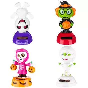 4 упаковки, танцевальные игрушки на солнечной энергии для Хэллоуина, череп, тыква, зомби, эльф, ведьма, машина, трясущая головой, танцовщица, кукла, игрушка на Хэллоуин