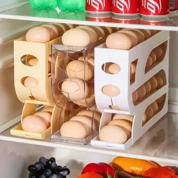4-уровневая автоматическая прокручивающаяся полка для яиц, держатель для хранения, ящик для холодильника, контейнер для хранения яиц, кухонные принадлежности жёлтый
