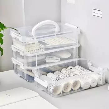 4-уровневый прозрачный ящик для хранения, штабелируемый, настольный, ювелирные изделия, игрушки, сортировочная коробка, пластиковый органайзер для косметики, прочный школьный офисный контейнер