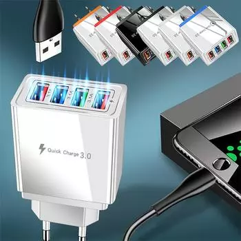 4 USB-адаптера питания, многопортовая USB-зарядная головка 5 В, 3 А, зарядное устройство для мобильного телефона