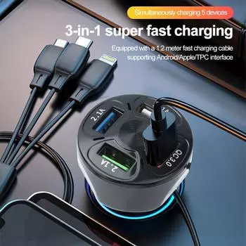 4 USB Multi Port Fast Charger QC 3.0 and 3 USB Port Car Charger Adapter with Voltmeter Cigarette Lighter USB Charger