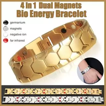 4 В 1 Мужской Титановый Браслет Энергетические Камни Браслет Магнитной Терапии с Дальним Инфракрасным Лучем чёрный