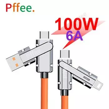 4 в 1, 100 Вт, 6 А, USB-кабель типа C Lxxning PD, быстрая зарядка для всех телефонов, универсальный оранжевый