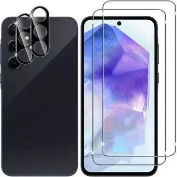 4 в 1 [2 + 2] 2 шт. Прозрачное закаленное стекло Защитная пленка для экрана 2 шт. Объектив камеры для Samsung Galaxy A05 A05S A15 A25 A35 A55 5G S21 S23 FE A14 4G A24 A34 A54 Samsung S23 FE чистый