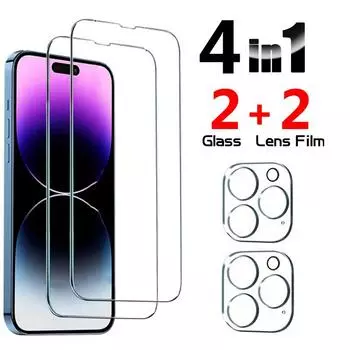 4 в 1 [2 стекла объектива + 2 стекла экрана] камера полностью стеклянная защитная пленка из закаленного стекла с полным покрытием для Apple iphone 11 12 13 14 Pro Max mini Plus 14Pro iphone 14 Pro Max белый