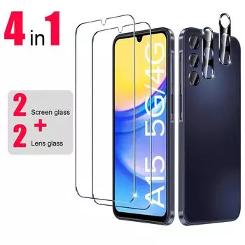 4 в 1 4 шт. 2x защитная пленка для экрана + 2x защитная пленка для объектива камеры закаленное стекло для Samsung Galaxy A15 5G 4G A25 защитная пленка для экрана твердостью 9H HD стеклянная пленка For Samsung Galaxy A25 4G белый