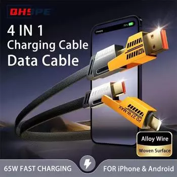 4 в 1 65 Вт кабель для быстрой зарядки USB Type C кабель для быстрой зарядки данных для iPhone Samsung Huawei Xiaomi телефон зарядное устройство USB кабель 1M