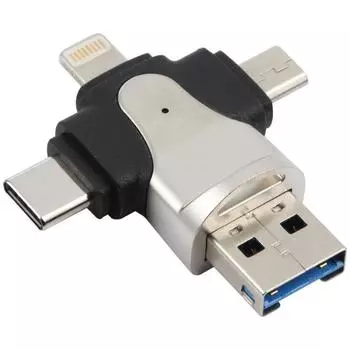 4 в 1 8-контактный + USB-C / Type-C + Micro USB + USB 3.0 Мужской TF-кардридер