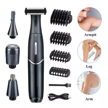 4 в 1 электрический эпилятор портативный светодиодный триммер для волос на теле, руках, ногах, бикини, безболезненная бритва для женщин и мужчин чёрный