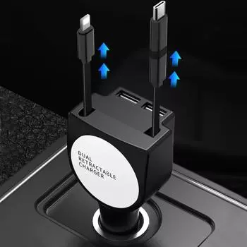 4 в 1 Автомобильное складное выдвижное USB-зарядное устройство для быстрой зарядки QC-адаптер для зарядного устройства для iPhone Android чёрный