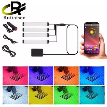 4 в 1 Автомобильное внутреннее декоративное освещение Светодиодный фонарь для ног автомобиля 36SMD Дистанционное/голосовое управление