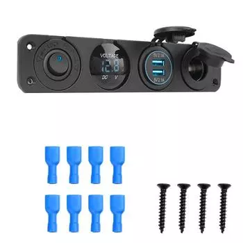 4 в 1 автомобильный прикуриватель с двумя USB-зарядными устройствами, 12 В, розетка, цифровой вольтметр с переключателем синий