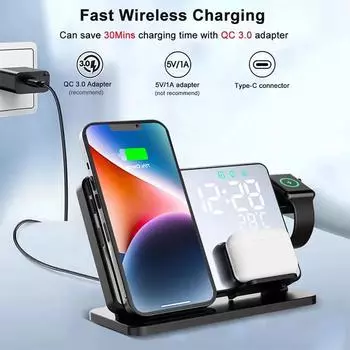 4 в 1 Беспроводная зарядная подставка для iPhone 15 14 13 12 Galaxy S22 S21 Apple Samsung Watch Airpods Pro IWatch Быстрая зарядная станция