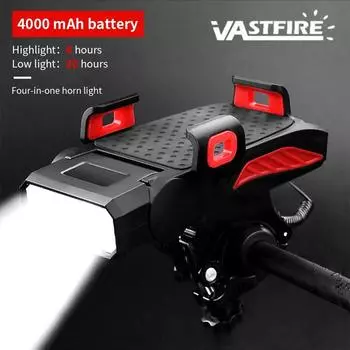 4-в-1 держатель для мобильного телефона, фара, звуковой сигнал, удобный портативный велосипедный фонарь, передний фонарь для зарядки через USB, аксессуары для велосипеда красный