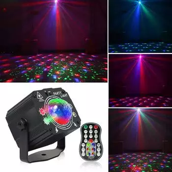 4-в-1 диско-светильник для вечеринки, DJ-сцена, USB, мини-светильник с голосовым управлением, красный, зеленый, стробоскоп, эффект для клубной сцены, праздничное украшение чёрный
