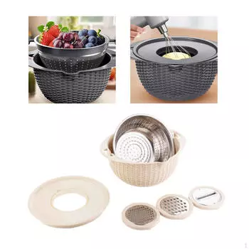 4 в 1 дуршлаг с набором чаш для чистки фруктов, вращающийся на 360°, универсальный инструмент для отжима салата, сита бежевый