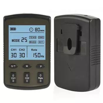 4-в-1 двухканальный аппарат TENS для мышечной стимуляции от боли с 25 режимами и 30 уровнями силы серебряный