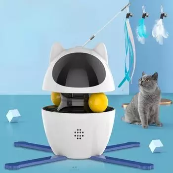 4-в-1 Игрушки для кошек, Интерактивные электрические игрушки для помещений с мячом и пером, Автоматическая преследование, Лазерная игрушка для тренировок, перезаряжаемая через USB белый