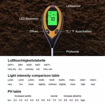 4 в 1 измеритель pH влаги для измерения солнечного света для газонов садовых растений