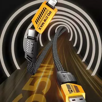 4 в 1 кабель для быстрой зарядки PD 65 Вт USB-кабель типа C с двумя разъемами Lighting Mecha Style кабель для быстрой зарядки и передачи данных для ТЕЛЕФОНА